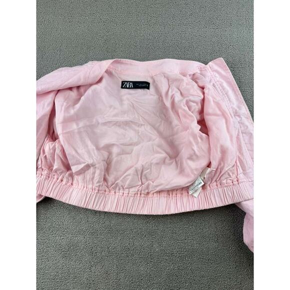 Zara Cropped Jacket Women S Pink Zip Front Elastic Hem Long Sleeve Ribbed Cuffs - Picture 3 of 10
